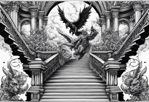 Satan falling down the stairway to heaven tattoo idea