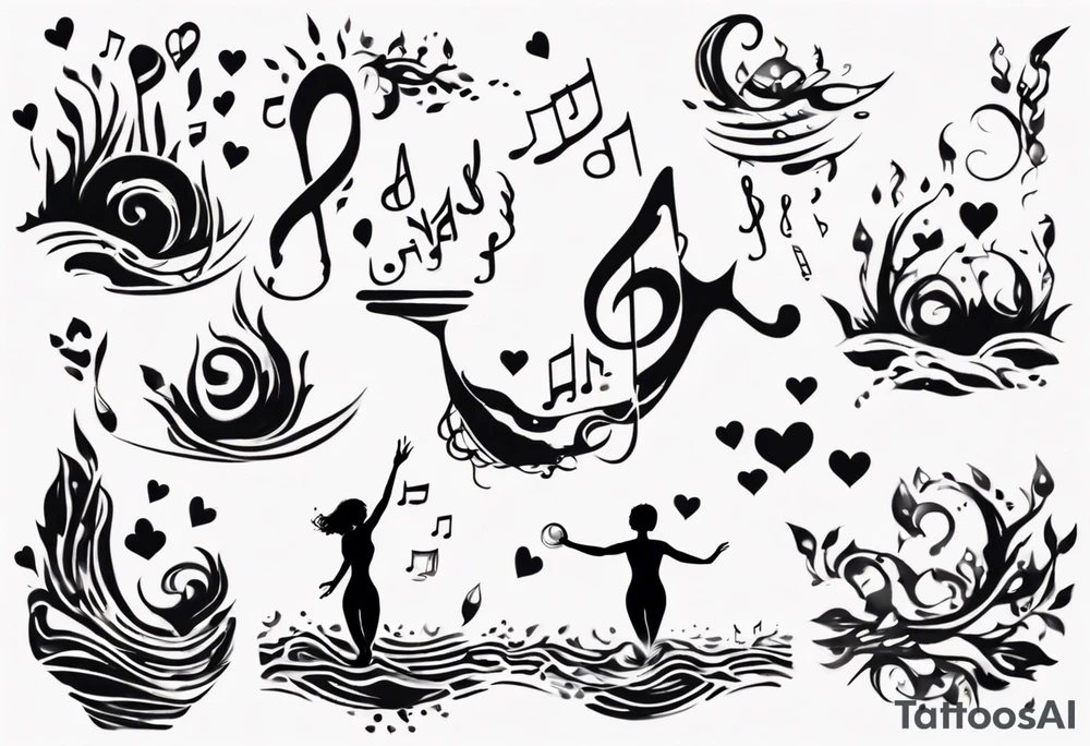 Diving into love , music notes, simplicity water scene tattoo idea Diving into love , music notes, simplicity water scene tattoo idea