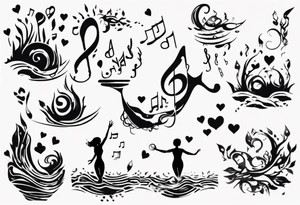 Diving into love , music notes, simplicity water scene tattoo idea
