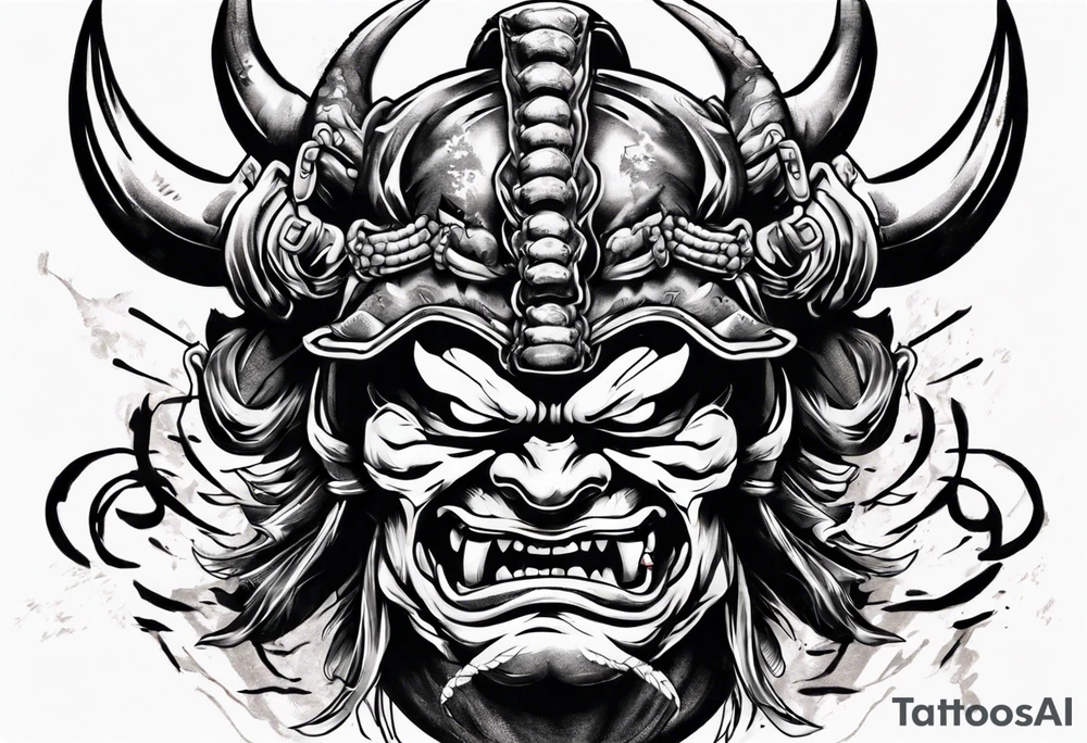 Japanese oni mask samurai without horns tattoo idea