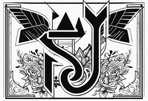 Representation of God underneath an up arrow to the left of an image of a man above a down arrow. tattoo idea