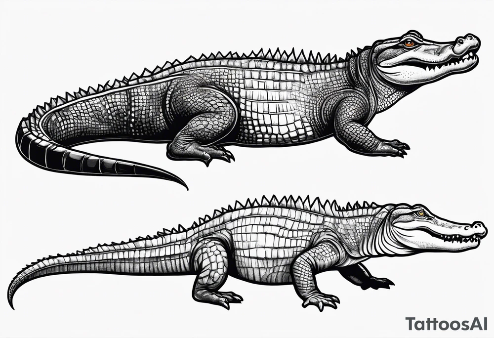 Full body alligator with straight tail top view tattoo idea