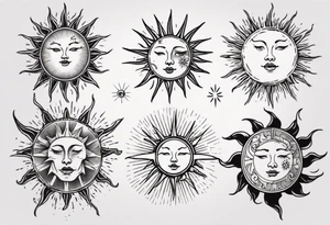 Linework of Sun with rays tattoo idea