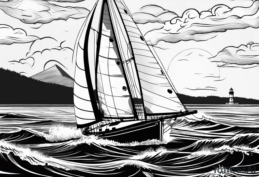 sailboat sail patched in such a way that it resembles a maritime lighthouse. tattoo idea
