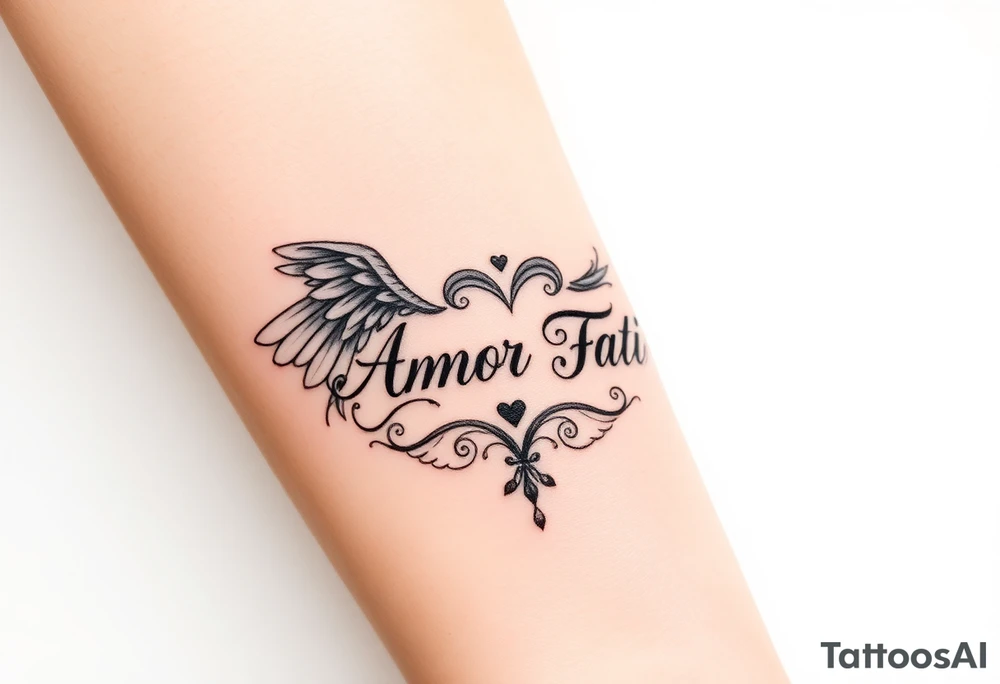 “Amor Fati” with wings tattoo idea