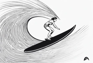 A girl that surfs on a longboard in a very elegant style and it should be very minimalistic and fineline tattoo idea