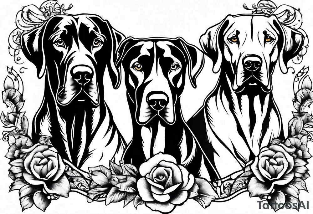 4 Great Danes together tattoo idea