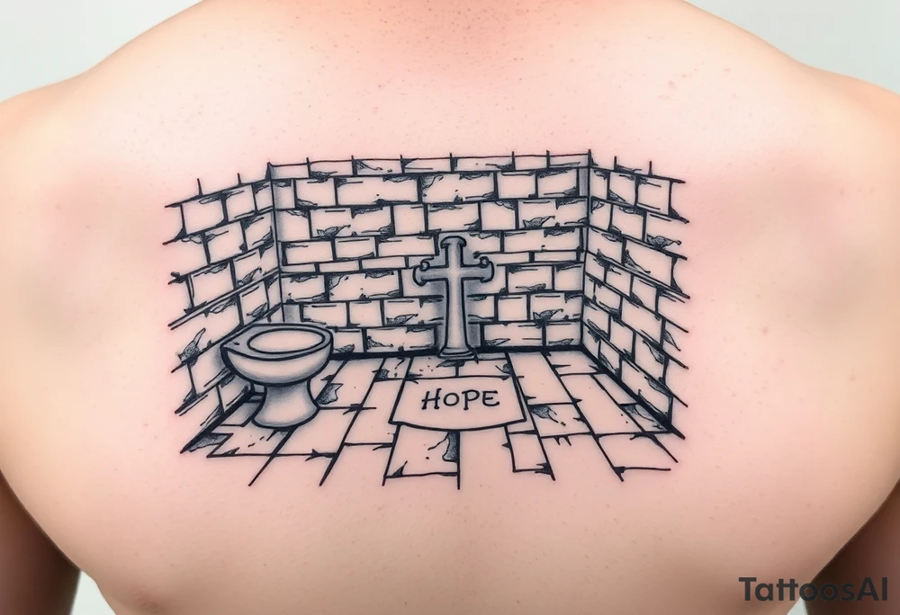 bathroom floor scene with symbol of hope tattoo idea