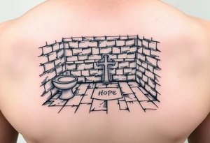 bathroom floor scene with symbol of hope tattoo idea