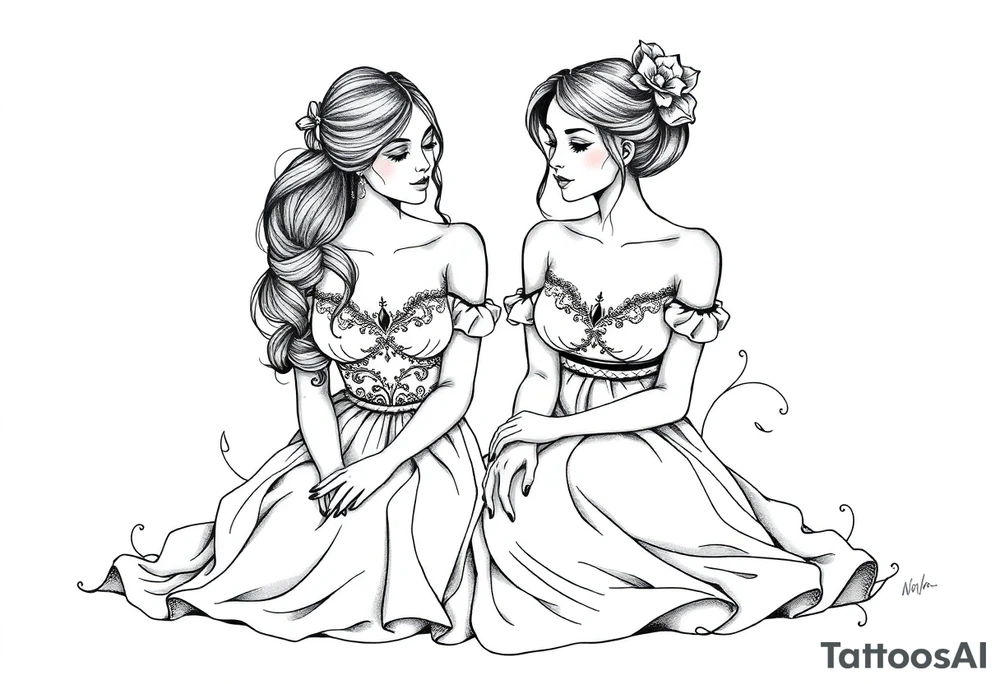 Two sisters with dress sitting next tattoo idea