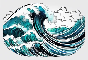 ocean waves with "come what may" written underneath in cursive tattoo idea