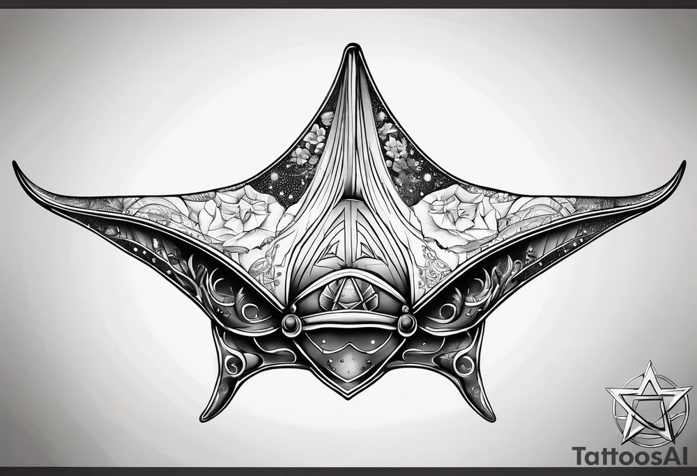 Manta ray with a nautical star inside tattoo idea