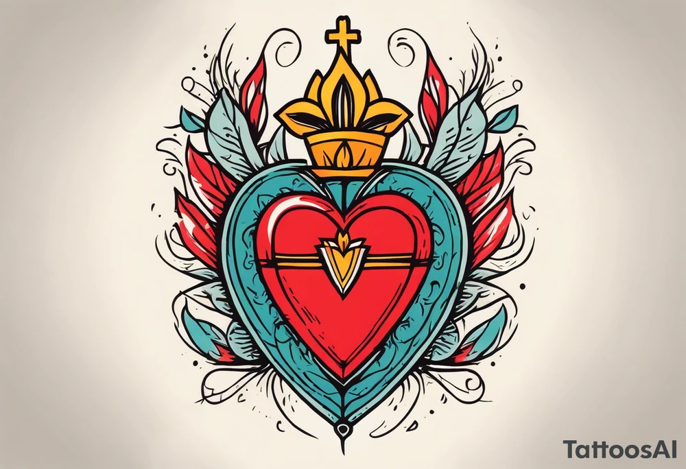 sacred heart vintage traditional tattoo simple sketch old school bold colors with banner christian tattoo idea