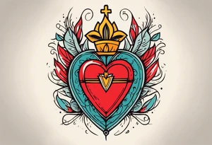 sacred heart vintage traditional tattoo simple sketch old school bold colors with banner christian tattoo idea