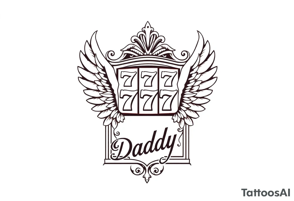 Slot machine with 777 and the word Daddy with angel wings tattoo idea