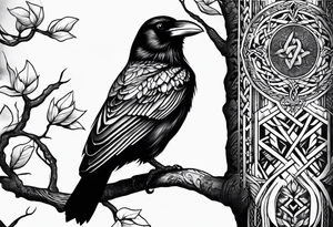 world tree with a raven and knotwork sleeve tattoo tattoo idea