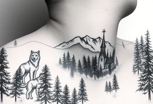 Nature/Landscape

Wolves in a pine forest (extending the tree line you already have)
A Russian bear emerging from the treeline
Snow-capped mountains behind the church scene tattoo idea