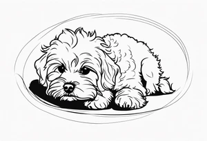 One line drawing of maltipoo laying down in a circle tattoo idea