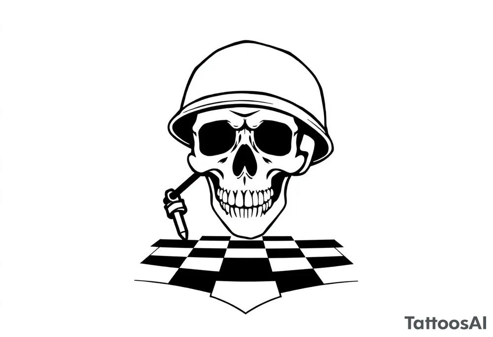 soldier skull with checkered floor tattoo idea