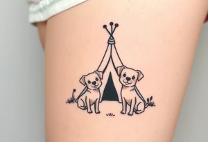 two dogs in front of a teepee tattoo idea