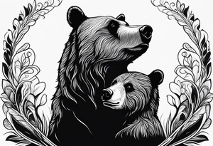 mother bear and cub looking at each other teardrop shaped simple tattoo idea