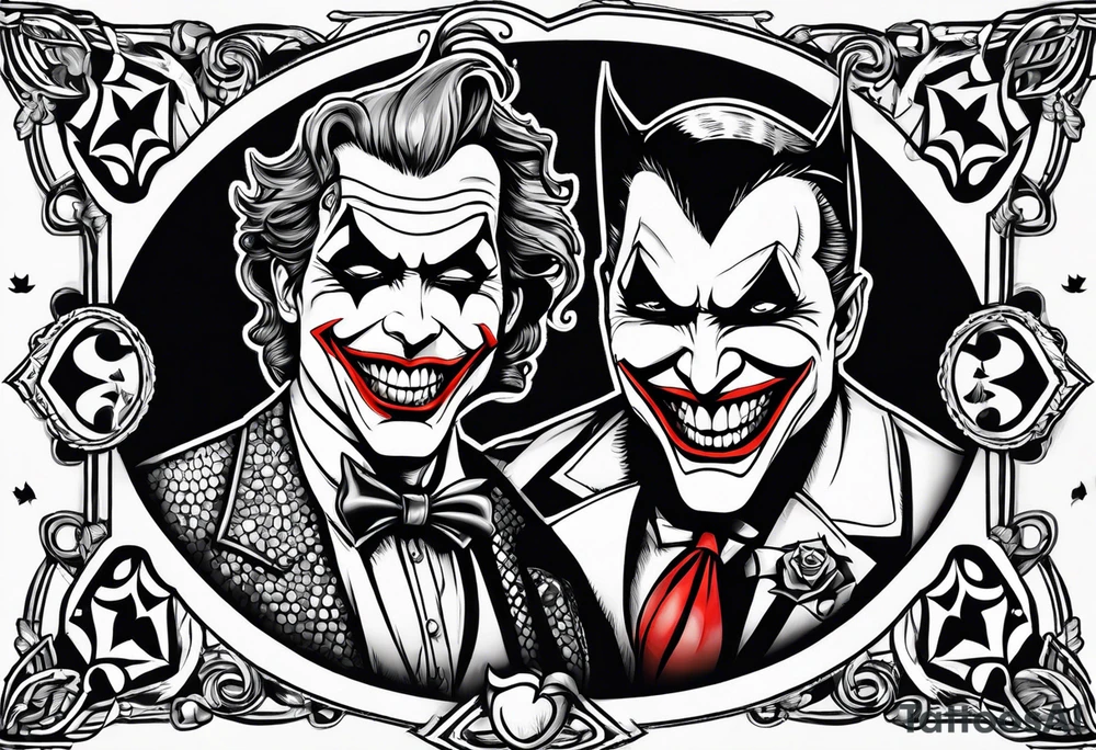 joker and batman on card game tattoo idea