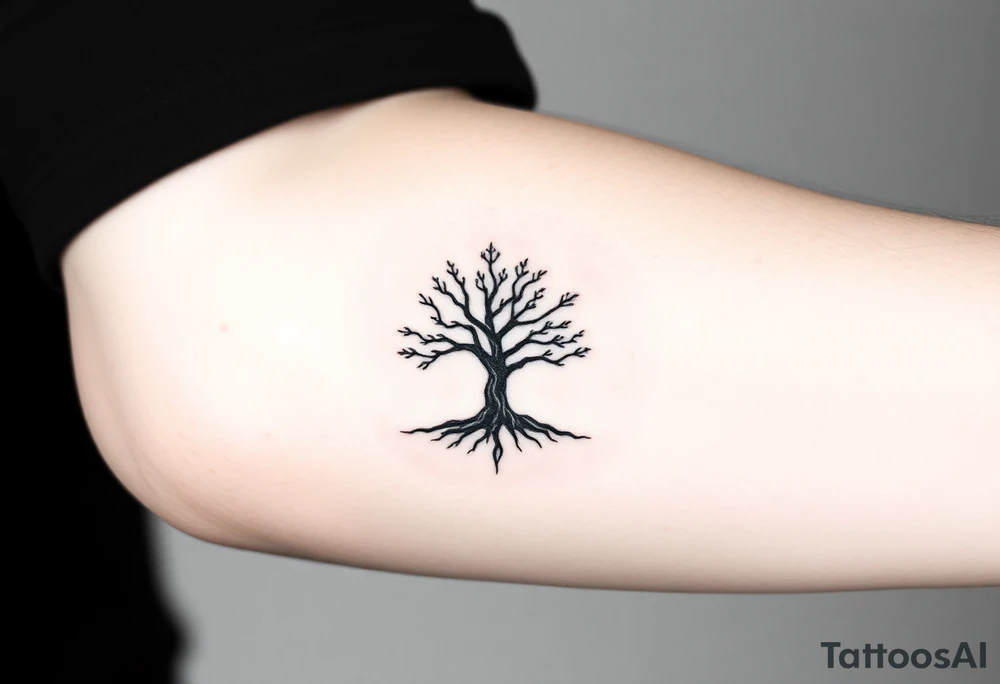 Design a tattoo symbolizing personal rebirth and freedom. or tree emerging from darkness, representing overcoming addiction, self-love, and inner strength. Include meditation elements. Style: minimalistic, meaningful, with clean lines and hope-driven symbolism. tattoo idea