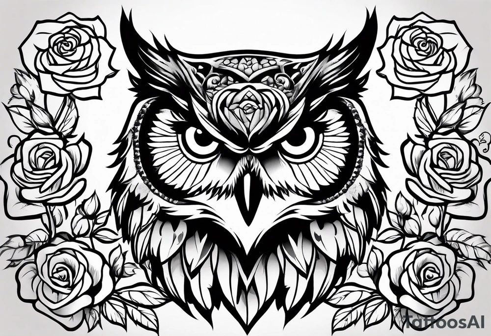 An owl, a rose, a paw print tattoo idea