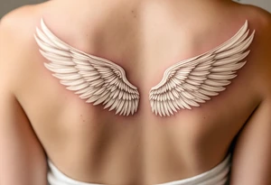 A pair of white angel wings spanning the back, representing spiritual freedom and protection. tattoo idea