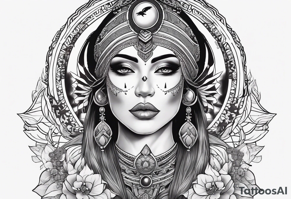 kali ma, alien goddess, valkrye, pirate, divine feminine, zenza resonance, pachamama, lotus azul, blank panther, eagle, skull, 5D, nueva gaya, dna 12 tattoo idea