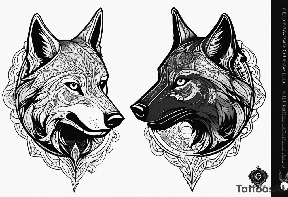 a wolf revealing its skull inspired by elden ring in neo tribal and sigil style tattoo idea