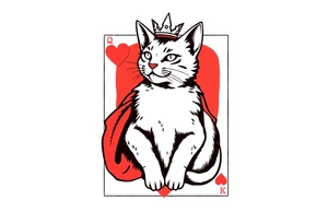 Put a cat on a playing card, king of hearts. Make the cat the king of hearts tattoo idea