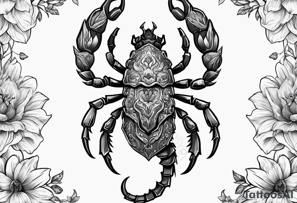 futuristic scorpion animation with flowers bloody tattoo idea