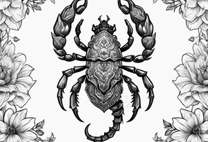 futuristic scorpion animation with flowers bloody tattoo idea