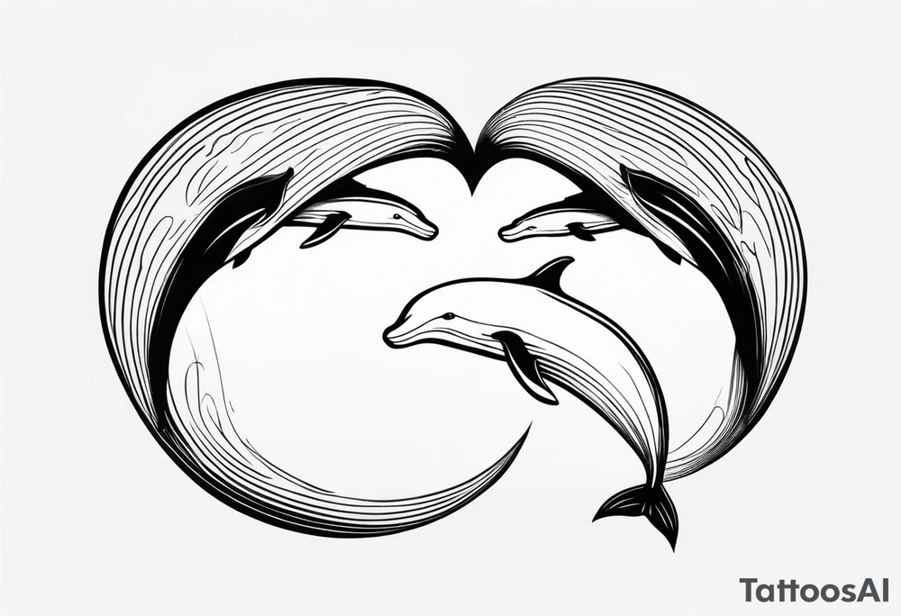 Two whales making heart with tails tattoo idea