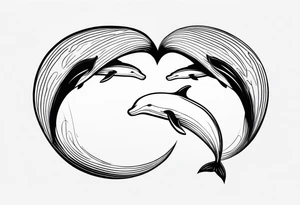 Two whales making heart with tails tattoo idea