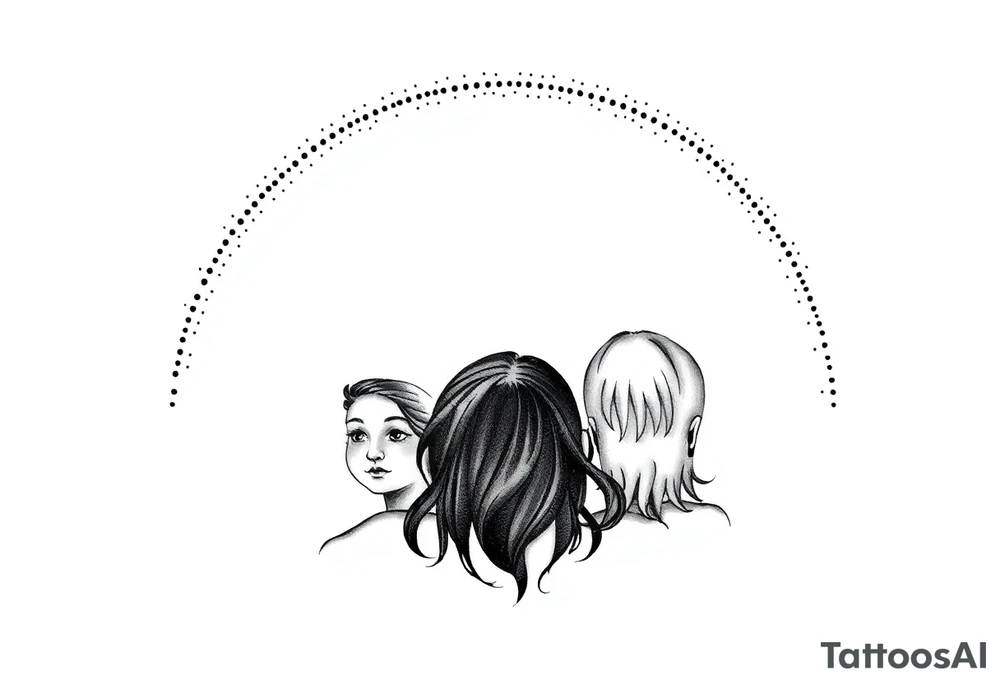 3 petites filles ( une cheveux noir et deux blondes)
sous un arc en ciel incomplet tattoo idea