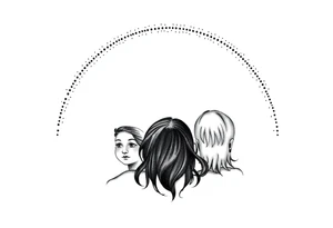 3 petites filles ( une cheveux noir et deux blondes)
sous un arc en ciel incomplet tattoo idea