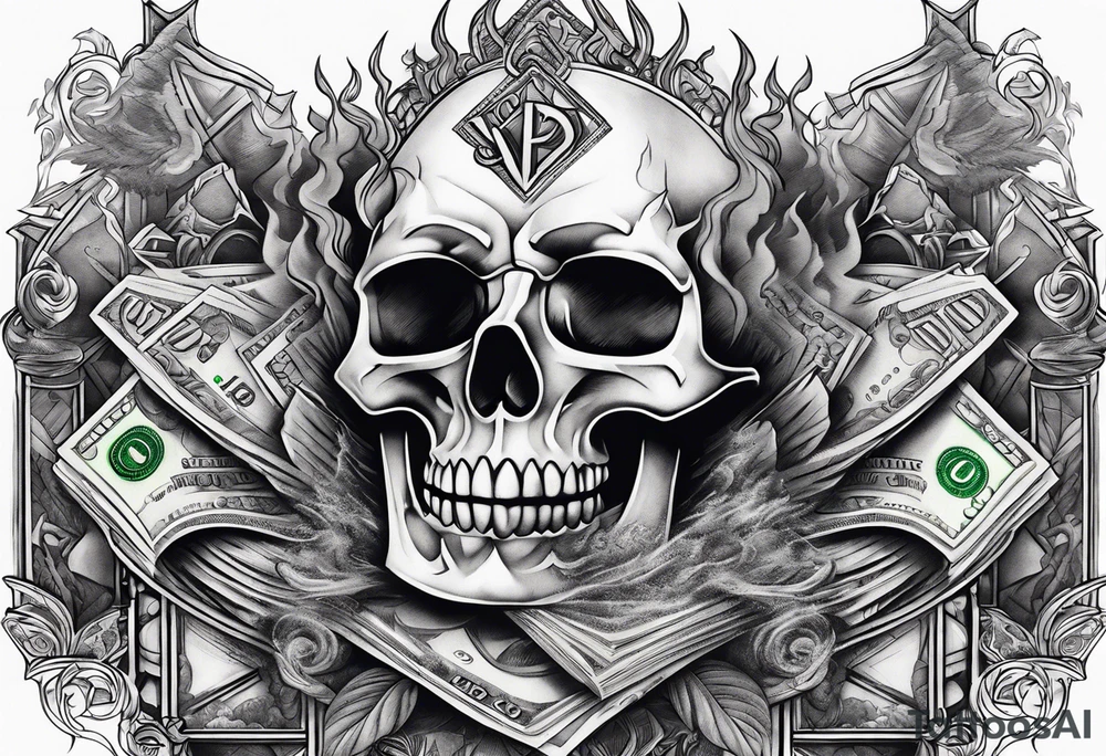 Savage letters smoke rising money tattoo idea