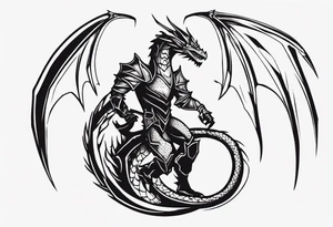 a simple wyvern with a dragon rider human in dragon armor tattoo idea