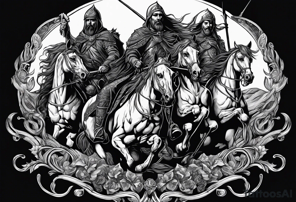 4 horseman of the apocalypse - Death, Famine, War, and Conquest tattoo idea