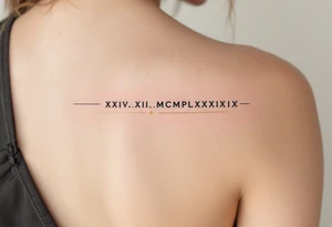 lassic XXIV.XII.MCMLXXXIX across the back in solid black with gold accent lines running underneath. tattoo idea