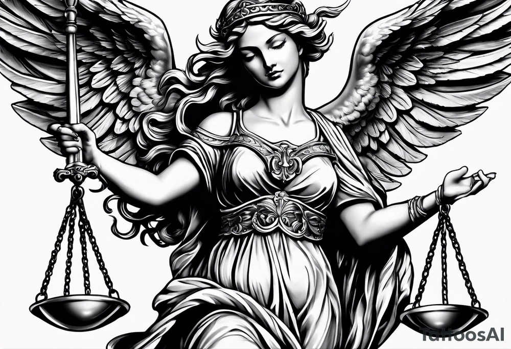 lady justice with wing

very realistic tattoo idea