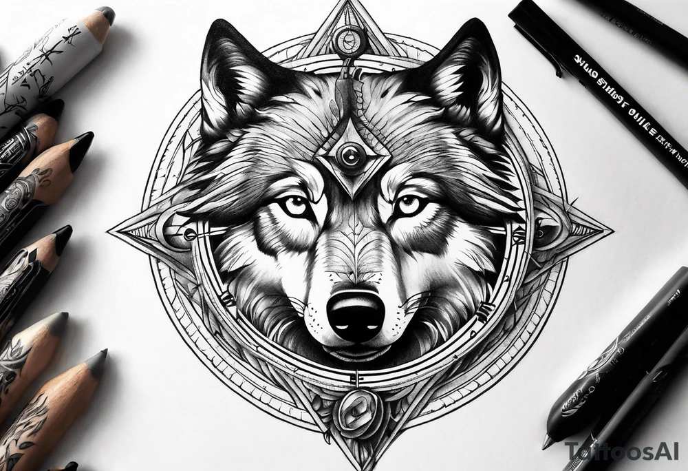 Compass in a wolf eyes tattoo idea