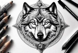 Compass in a wolf eyes tattoo idea