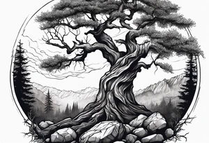 dead looking tree with rocks.  not spooky tattoo idea