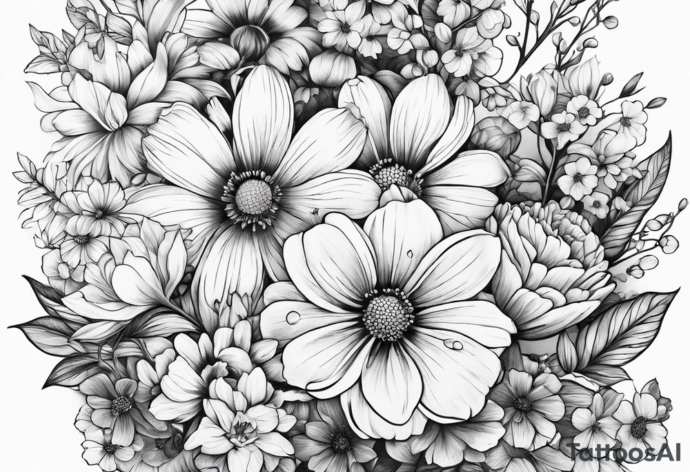 Spring flowers surrounded by faded honeycomb tattoo idea