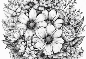 Spring flowers surrounded by faded honeycomb tattoo idea