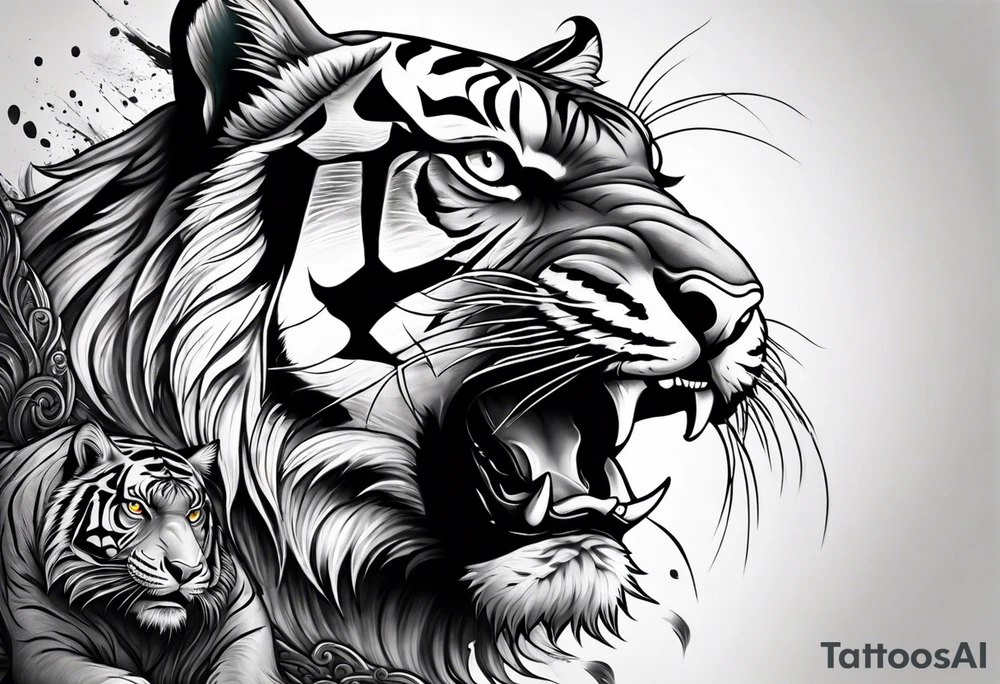 Tiger with owl eyes fighting tattoo idea
