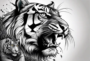 Tiger with owl eyes fighting tattoo idea